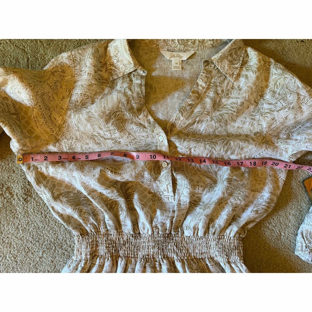 LILLY PULITZER Abralynn 100% Linen Shirtdress Sand Bar Palm Beach Paradise 12 - Picture 14 of 15